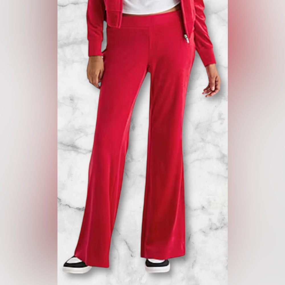 NWT Juicy Couture Red Velour Track Pants Rhinestone Logo Size L - Picture 2 of 10